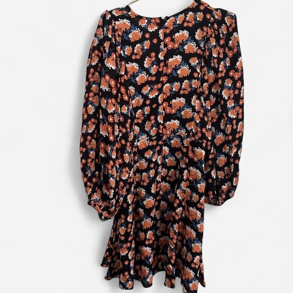 byTiMo Poppyfield Black Orange Micro Floral Mini Puff Sleeve V neck Dress small - Picture 4 of 7